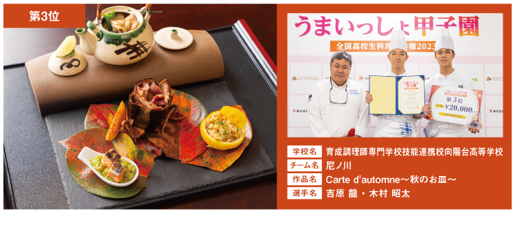 育成調理師専⾨学校技能連携校向陽台⾼等学校 チーム名:尼ノ川 作品名:Carte d'automne~秋のお⽫~