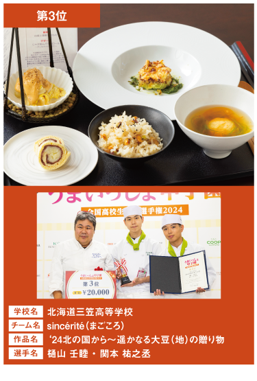 北海道三笠高等学校　チーム名：sincérité（まごころ）　作品名：‘24北の国から～遥かなる大豆（地）の贈り物