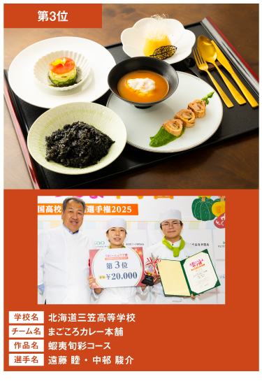 北海道三笠高等学校　チーム名：まごころカレー本舗　作品名：蝦夷旬彩コース