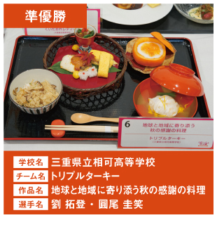 三重県立相可高等学校　チーム名：トリプルターキー　作品名「地球と地域に寄り添う　秋の感謝の料理」