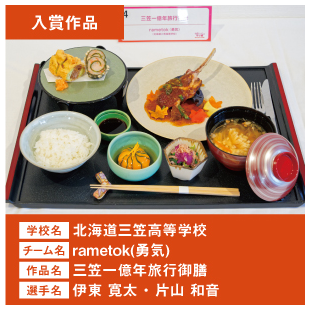 北海道三笠高等学校　チーム名：rametok(勇気)　作品名「三笠一億年旅行御膳」
